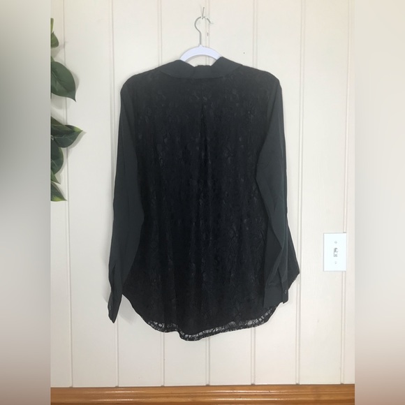 Isaac Mizrahi Black LS Buttondown Dress Blouse Lace Back & Shoulders Ladies NWOT - Picture 11 of 12
